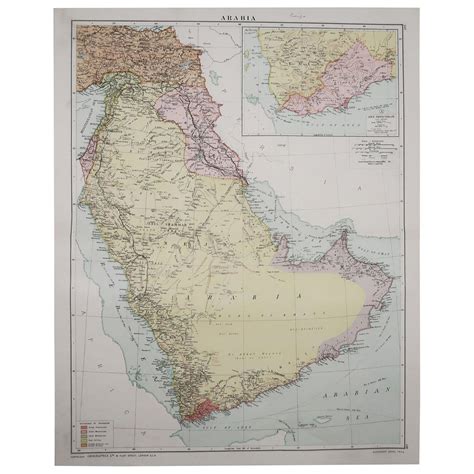 Large Original Vintage Map of Saudi Arabia, circa 1920 at 1stDibs