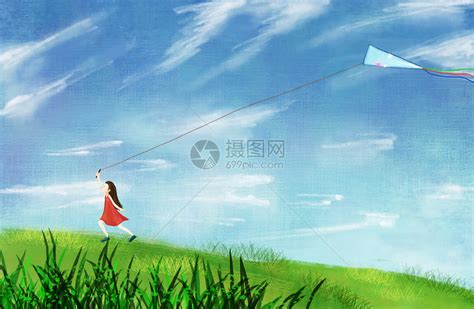田野放风筝插画图片下载-正版图片400065301-摄图网