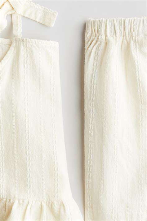 Cream 2-piece textured cotton set for kids | H&M IN