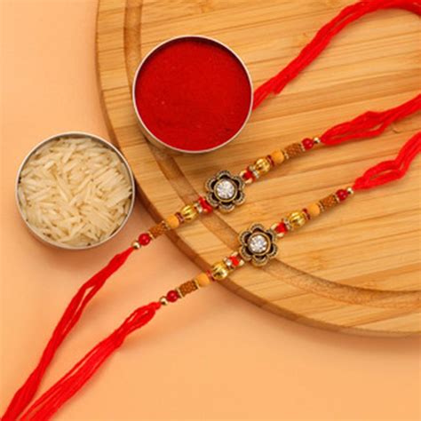 Send Two Cherries Diamond Beads Rakhi Online | Rakhibazaar.com
