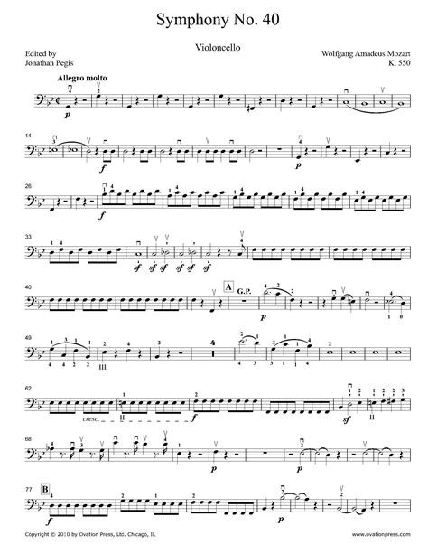 Mozart Great G Minor Symphony No. 40 Cello Part by Jonathan Pegis