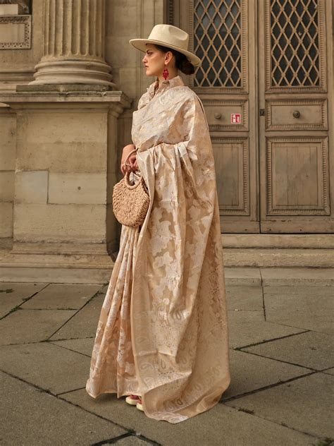 Beige Designer Organza Chikankari Zari Saree - VJV Now - India