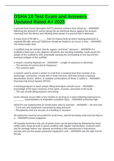 OSHA 10 Test Exam and Answers Updated Rated A+ 2025 - OSHA 10 hour ...