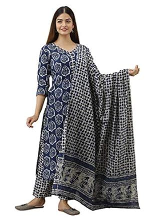 Buy TASVIKA Cotton Straight Printed V Neck Women Kurta, Pant with ...