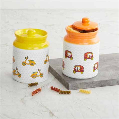 Buy Joy-Delight Multicolour Bone China Canister with Lid - 650ml - Set ...