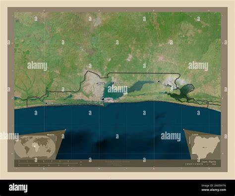 Lagos, state of Nigeria. High resolution satellite map. Locations and ...