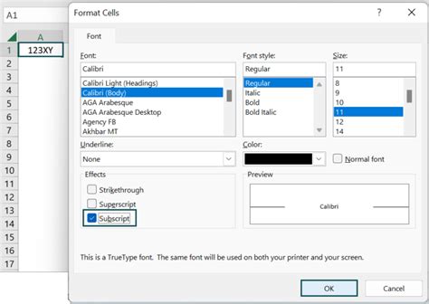 Subscript in Excel 的图像结果