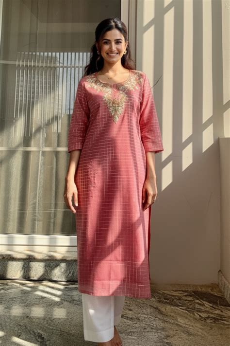 Autumn Yearn Pink Embroidered Kurta – Saaki
