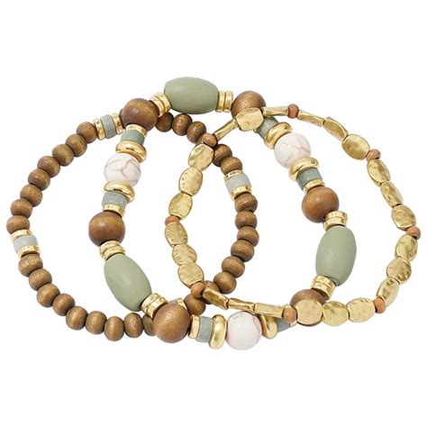Sonoma Goods For Life® Gold Tone Green & Wood Bead Stretch Bracelets Set