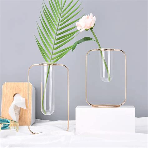 Buy Hemoton Glass Round Tube Vase Hydroponic Dry Flower Vase Holder ...