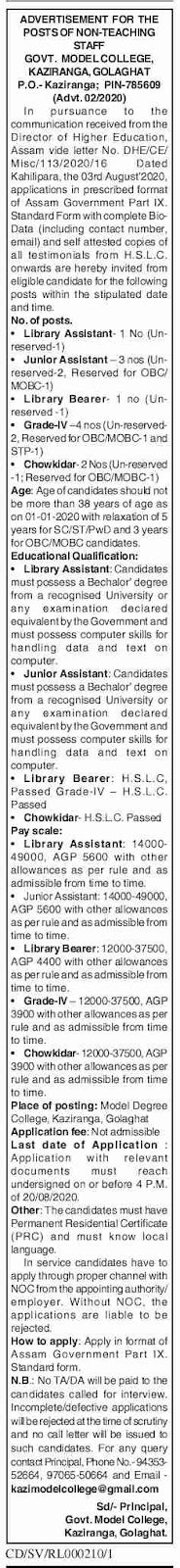 Recruitment of Library Assistant and Library Bearer at Government Model ...