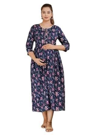 Buy Women's Cotton Maternity Dress Pregnancy Casual Long Sleeve Dual ...
