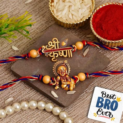 eCraftIndia Set of 2 Multicolor Lord Krishna Religious Rakhis, Best Bro ...