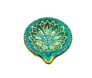 Buy 1 Terracotta Diya Floral Green with White and Yellow Painting ...