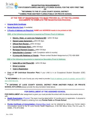 Fillable Online FOR STUDENTS ENROLLING INTO A FLORIDA SCHOOL FOR THE ...