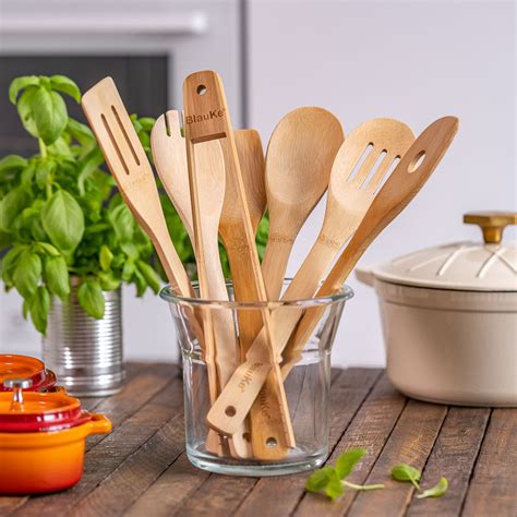 7-Piece Bamboo Cooking Utensils Set - Wooden Kitchen Utensils – BlauKe