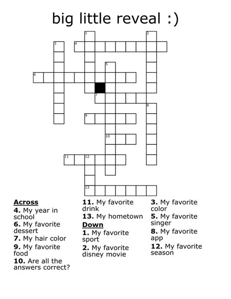 big little reveal :) Crossword - WordMint