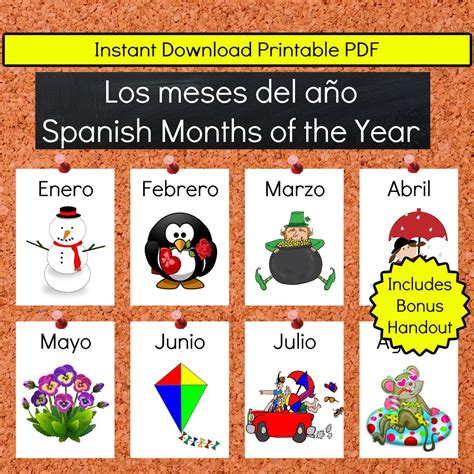 Spanish Months of the Year Teaching Printable Resources Classroom Posters Decor Instant Download ...