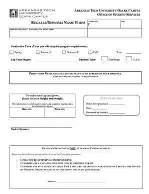 Fillable Online atu REGALIA/DIPLOMA NAME FORM - Arkansas Tech ...