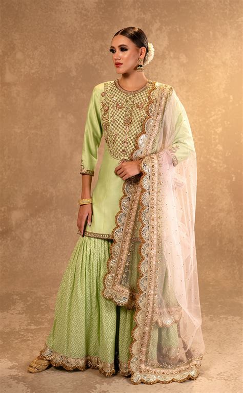 Zardozi Embroidered Kurta and Woven Garara with Hand Embroidered Dupat ...