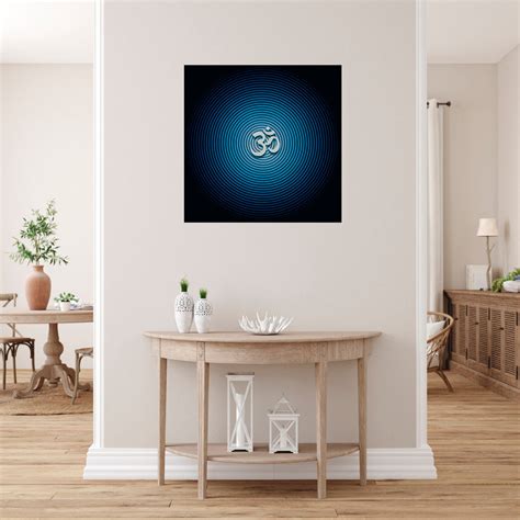 White Om In Blue Self Adhesive Sticker Poster – Myindianthings