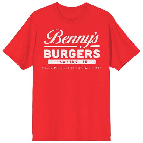 Stranger Things Benny's Burgers Logo Adult Red Crew Neck Short Sleeve T ...