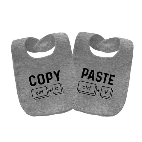 Kindora Twin Bib Set — Funny 'Copy & Paste' Baby Bibs (Grey, 2-Pack)