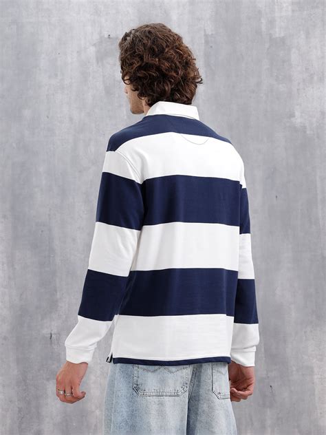 Yarn Dyed Striped Rugby Polo With Twill Collar | Navy Blue – Wrogn