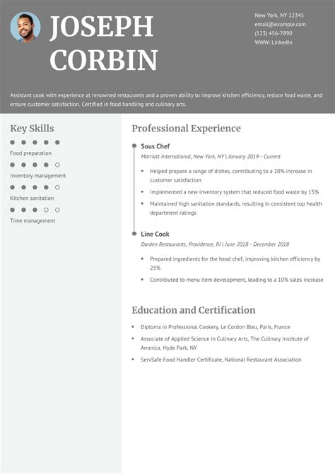 Image result for Cook Resume Examples
