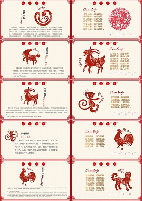 简约喜庆剪纸中国风十二生肖中国传统文化12属相介绍新年吉祥物PPT模板_PPT牛模板网