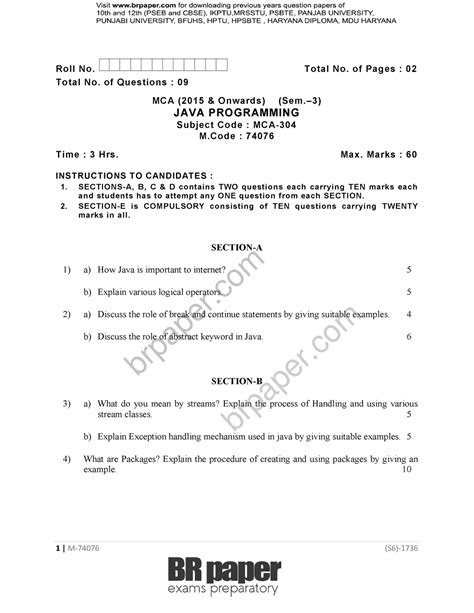JAVA(3rd)May2019 - Na - 1 | M-74076 (S6)- Roll No. T otal No. of Pages ...