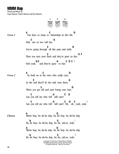 MMM Bop by Hanson Sheet Music for Guitar Chords/Lyrics at Sheet Music ...