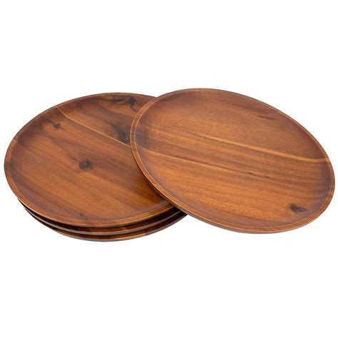 White Whale Wooden Round Serving Charger Plates - 11 inch Set of 4 ...