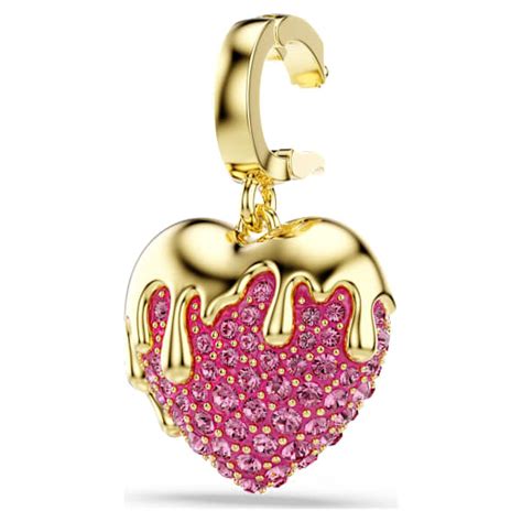 Idyllia charm, Round cut, Heart, Pink, Gold-tone plated | Swarovski