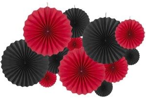 FLYER 12pc Red&Black Paper Fan Decoration for Birthday Decorations ...