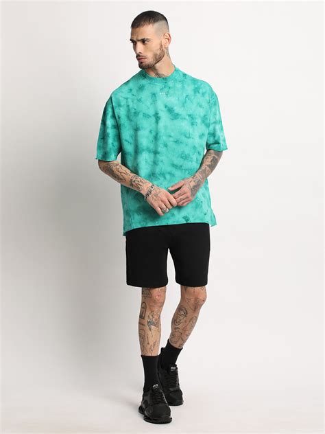 Men Teal Green Tie & Dye Round Neck T-shirt – FYVA