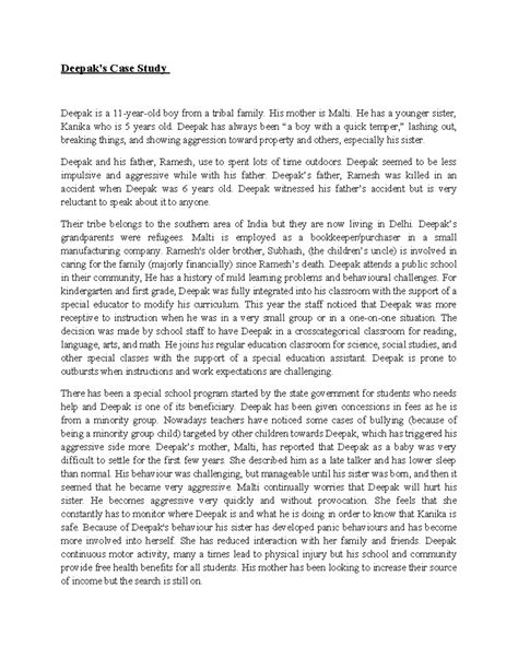 Case Study: Deepak's Behavioral Challenges and Family Dynamics - Studocu