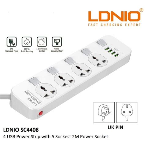 LDNIO Defender Series 2500W 4 Sockets with Independent Switch 3.4A 4 U ...