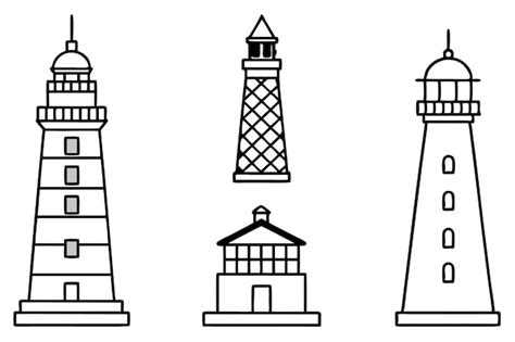 A black and white drawing of a lighthouse and lighthouse | Premium Vector