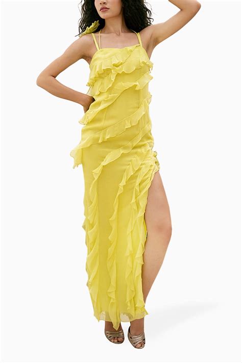 Buy Mimosa Cyberlime Romance Maxi Dress by Amrta by Guneet Kondal | The ...