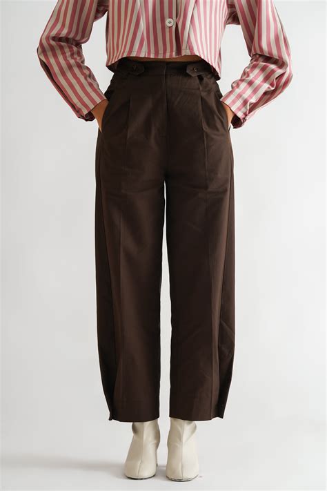 Buttoned Hem Trouser Brown – A LINE STORE