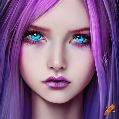 Portrait of a girl with purple hair and ice blue eyes on Craiyon