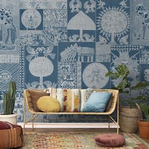 Buy Geet Madhubani Indian Wallpaper, Dusky Blue Color , Traditional ...