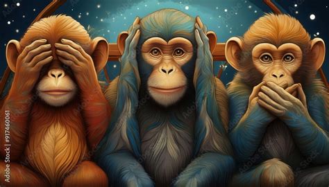 Illustration of the three monkeys, also known as the "Three Wise ...