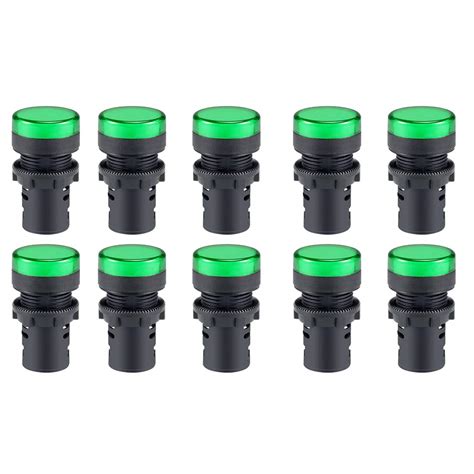 uxcell 10Pcs Green Indicator Light AC/DC 24V, 22mm Panel Mount, for ...