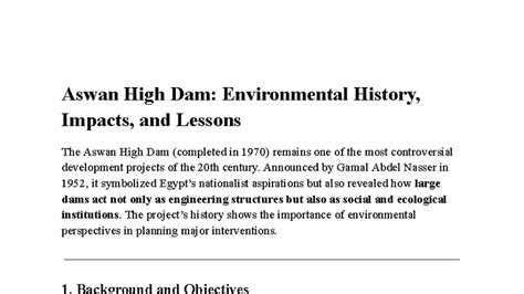 Aswan High Dam: Environmental Impacts & Historical Lessons - Studocu