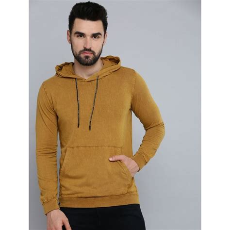 Buy SHOWOFF Men Hooded Neck Mustard Solid Sweatshirt Online