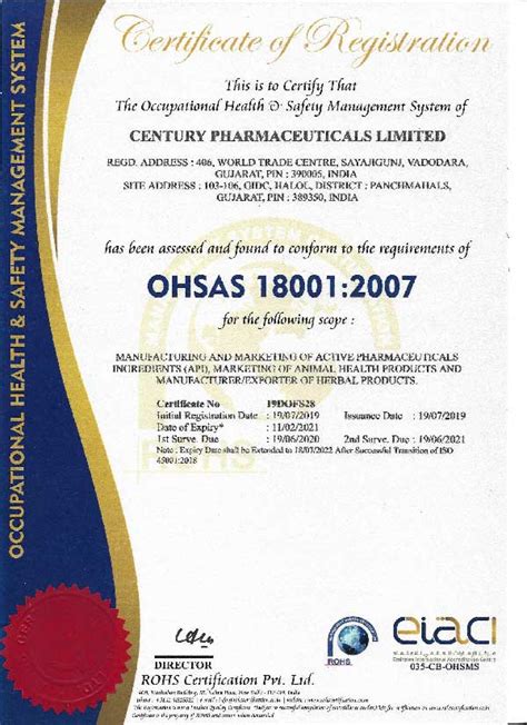 Certificates & Awards - Century Pharmaceuticals Ltd. from Vadodara ...