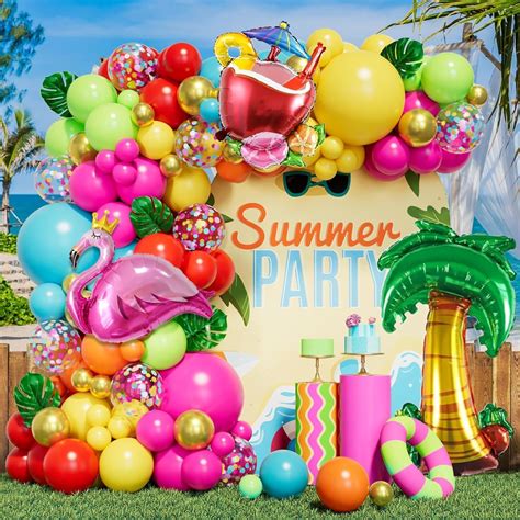 Summer Tropical Balloon Arch Kit, Luau Tropical Flamingo Themed ...