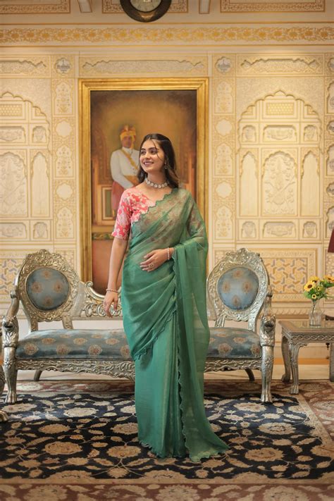 Elegant Gold Coin Green Saree with Arko Cut Work Border and